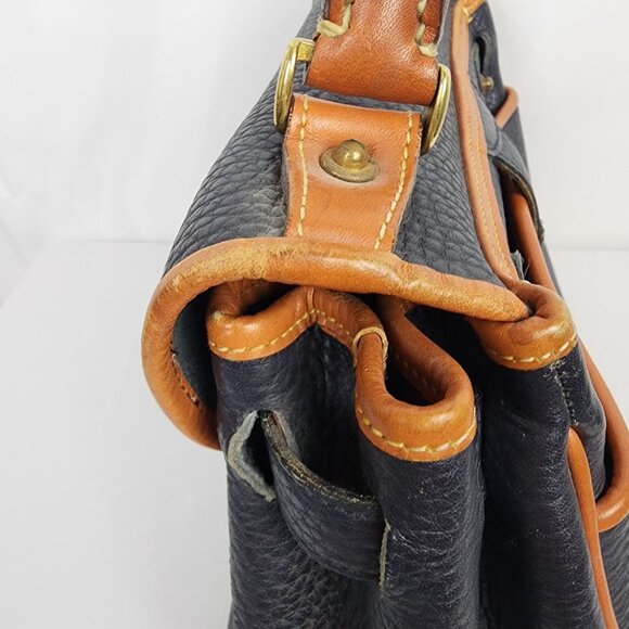 Vintage 90s Dooney & Bourke All-Weather Leather Essex Pebble Leather Brown Navy - Picture 8 of 16